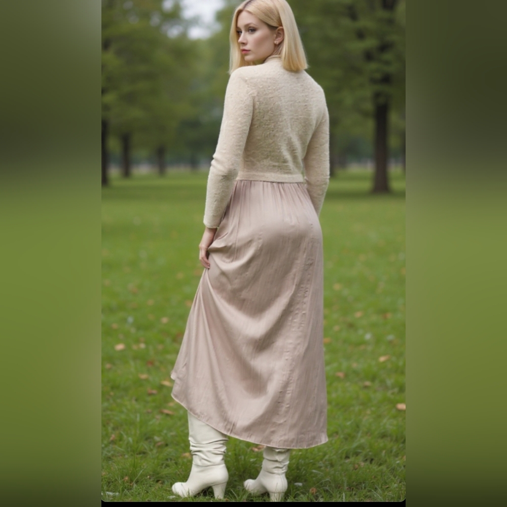 Anthropologie Thea Long Sleeve Twofer Cream and Tan Maxi Dress Size L (NWT) - Picture 2 of 8